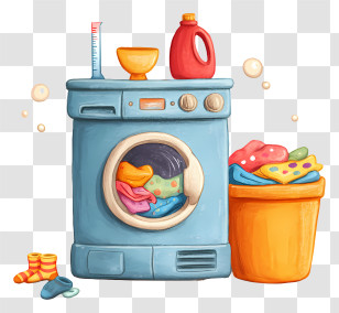 Laundry Day - Cute Laundry Washing Machine Illustration Transparent PNG