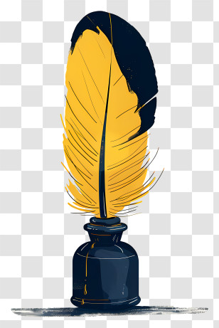 Quill Inkwell - Yellow And Blue Quill With Ink Bottle Transparent PNG