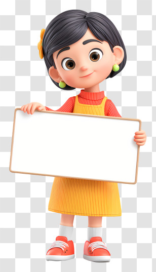 Cartoon Girl Holding Blank Sign - Cartoon Girl Holding Blank Sign Transparent PNG