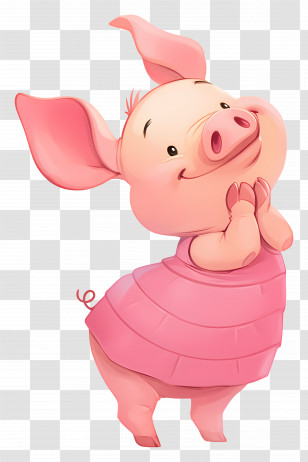 Piglet - Happy Cartoon Pig In Pink Outfit Transparent PNG