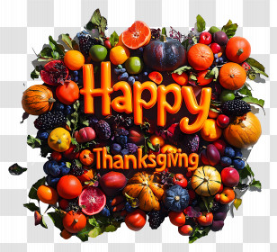 Happy Thanksgiving - Happy Thanksgiving With Harvest Fruits And Vegetables Transparent PNG