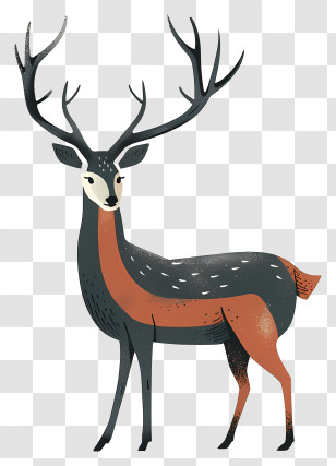 Deer - Stylized Cartoon Illustration Of A Deer With Antlers Transparent PNG