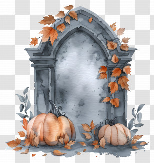Halloween Headstone - Pumpkin Tombstone With Autumn Leaves Transparent PNG