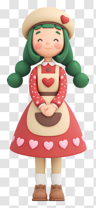 Palentine’s Mallow - Adorable Green-Haired Doll Character Transparent PNG