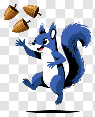 Blue Squirrel - Playful Squirrel Tossing Acorns Transparent PNG