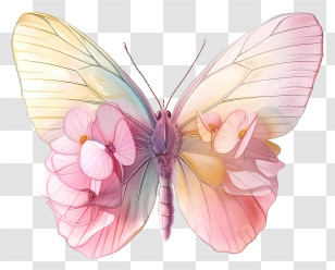 Pastel Elegant Butterfly - Pastel Butterfly With Pink Flowers Transparent PNG