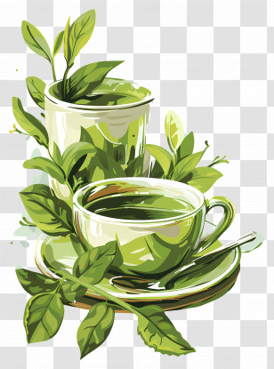 Green Tea - Green Tea With Leaves Transparent PNG