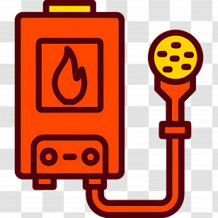 Water Heater - Orange Water Heater With Showerhead Illustration Transparent PNG
