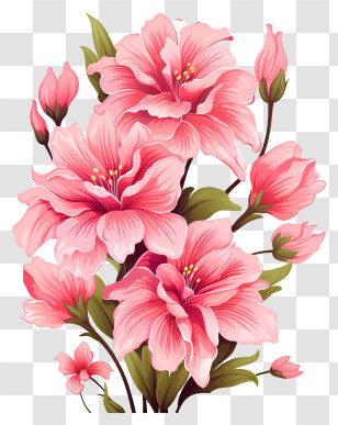 Doodle Style Pink Flower - Pink Hibiscus Flowers And Buds Illustration Transparent PNG