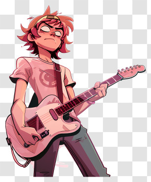 Scott Pilgrim - Cartoon Guitarist Playing Electric Guitar Transparent PNG