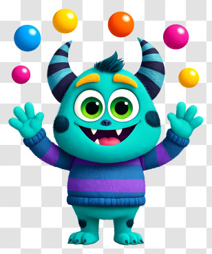 Cartoon Monster - Blue Monster Juggling Balls Transparent PNG