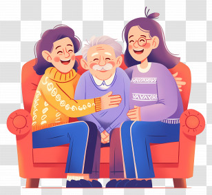 Chinese Family - Family Sharing A Loving Hug On A Couch Transparent PNG