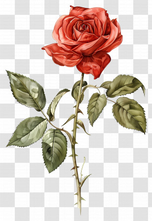 Rose Flower - Red Rose With Stem Illustration Transparent PNG