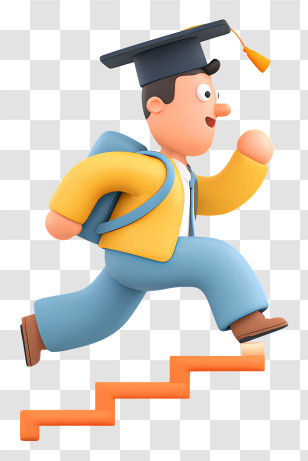 Student Running To Stair - Graduate Running Up Steps Transparent PNG