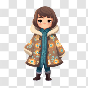 Winter Girl - Cartoon Girl In Warm Brown Winter Coat Transparent PNG