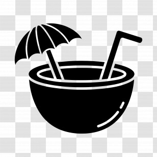 Coconut Drink - Silhouette Of A Coconut Drink With Straw And Umbrella Transparent PNG