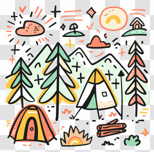 Summer Camp - Colorful Camping Scene Transparent PNG