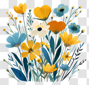 Spring Flowers - Illustration Of Vibrant Wildflowers In Bloom Transparent PNG