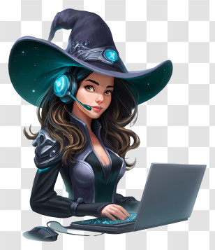 Witch Tech Support - Tech Witch Gamer Character Transparent PNG