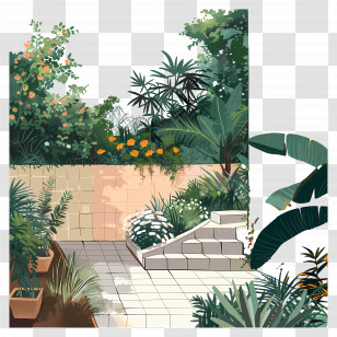 Backyard - Beautiful Garden With Various Plants Transparent PNG