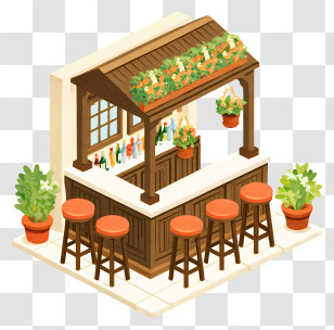 Pub Bar - Outdoor Bar With Wooden Stools Transparent PNG