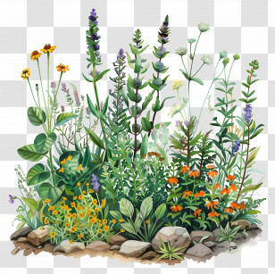 Herb Garden - Beautiful Garden With Lush Plants And Flowers Transparent PNG
