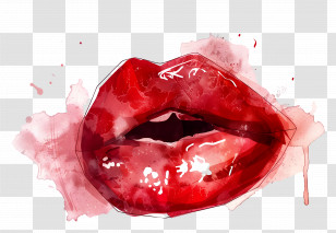 Kiss Stain - Red Lips Watercolor Artistic Illustration Transparent PNG