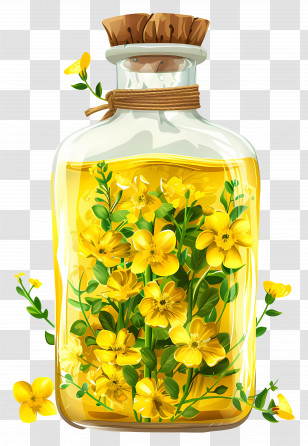 Canola Oil - Glass Bottle With Yellow Flowers Inside Transparent PNG