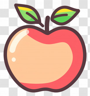 Apple Lineart - Cartoon Red Apple With Leaves Transparent PNG