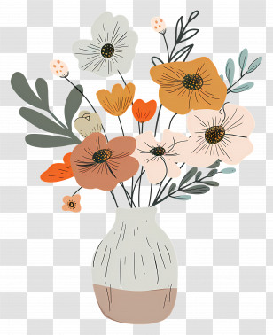 Flowers In Vase - Vase With Decorative Flowers Illustration Transparent PNG