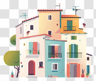 Italy Town - Colorful Houses With Balconies And Windows Transparent PNG