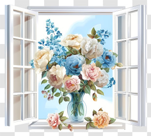 Spring Window Flowers - Beautiful Flower Bouquet In A Vase By The Window Transparent PNG
