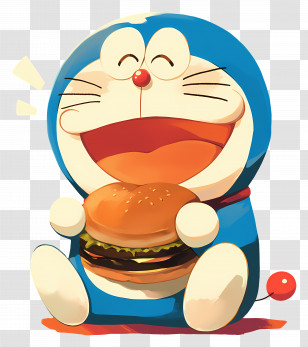 Doraemon - Cartoon Cat Robot Enjoying A Burger Transparent PNG