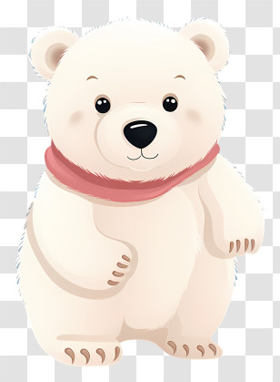 White Bear - Cartoon Polar Bear With Red Scarf Transparent PNG