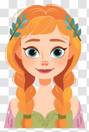 Princess Anna - Cartoon Girl With Braids And Leaf Accents Transparent PNG