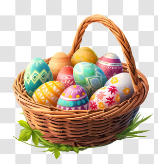 Isometric Style Easter Egg Basket - Basket With Colorful Easter Eggs Transparent PNG