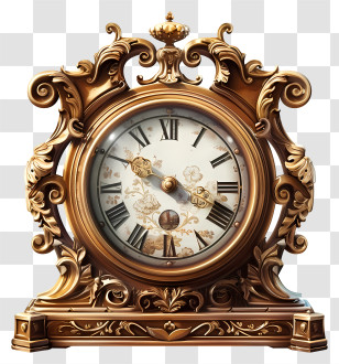 Cherish An Antique Day - Ornate Antique Gold Clock Transparent PNG