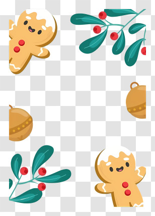 Gingerbread Men - Gingerbread Men With Holly And Ornaments Transparent PNG