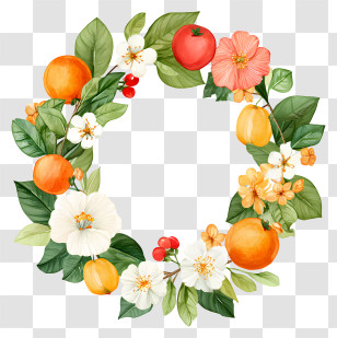 Flower Fruit Wreath - Floral Wreath Design Transparent PNG
