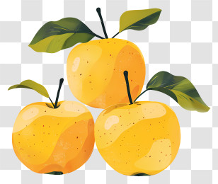 Yellow Apples - Three Yellow Apples With Leaves Transparent PNG
