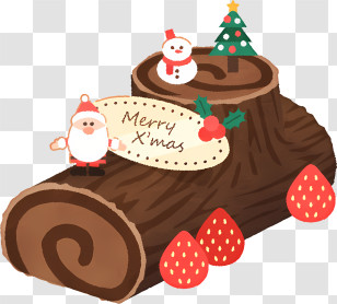 Santa Claus - Christmas Log Cake With Santa And Snowman Transparent PNG