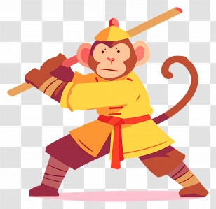 Sun Wukong - Cartoon Martial Arts Monkey With A Staff Transparent PNG