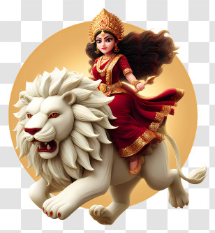 Durga Maa - Goddess Riding White Lion Transparent PNG