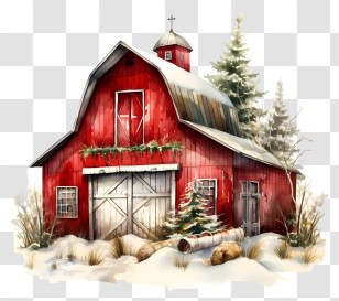 Red Barn - Snowy Red Barn In Winter Transparent PNG