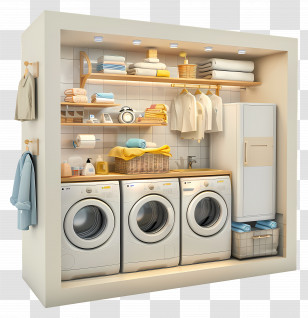 Washing Machine In Laundry Room - Laundry Room With Washing Machines And Shelves Transparent PNG