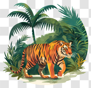 Tiger - Tiger Strolling Through Dense Tropical Rainforest Transparent PNG