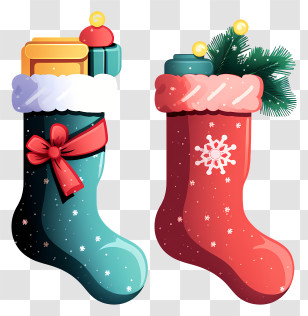 Red Socks - Colorful Christmas Stockings With Gifts Transparent PNG