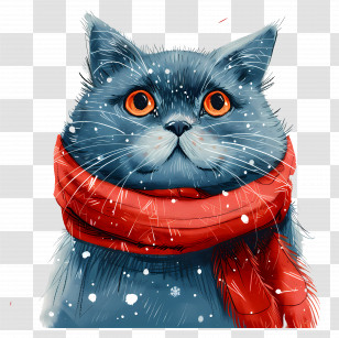 Christmas Cat - Cat In Red Scarf With Snow Transparent PNG