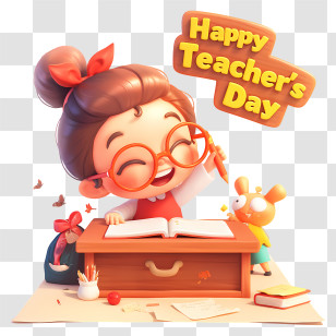 Cartoon Happy Teachers Day - Happy Teacher's Day Desk With Teacher Transparent PNG
