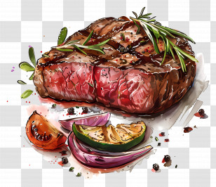 Steak - Grilled Steak With Fresh Vegetables Illustration Transparent PNG